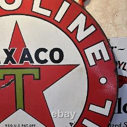 Large Original & Authentic''texaco'' 42 Inch Double Sided Porcelain Sign