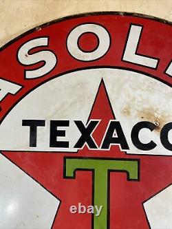 Large Original & Authentic''texaco'' 42 Inch Double Sided Porcelain Sign