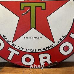 Large Original & Authentic''texaco'' 42 Inch Double Sided Porcelain Sign