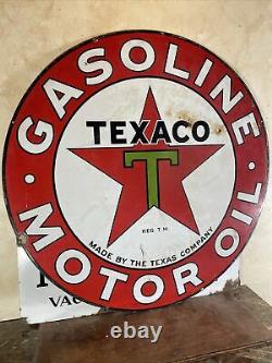 Large Original & Authentic''texaco'' 42 Inch Double Sided Porcelain Sign