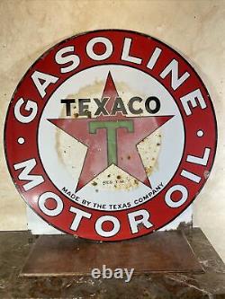 Large Original & Authentic''texaco'' 42 Inch Double Sided Porcelain Sign