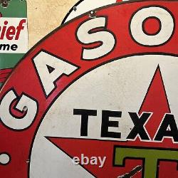 Large Original & Authentic''texaco'' 42 Inch Double Sided Porcelain Sign