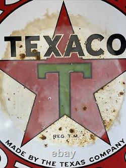 Large Original & Authentic''texaco'' 42 Inch Double Sided Porcelain Sign