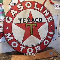 Large Original & Authentic''texaco'' 42 Inch Double Sided Porcelain Sign