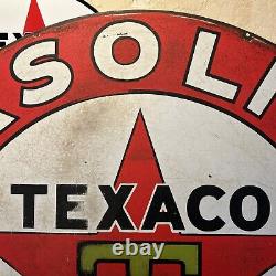 Large Original & Authentic''texaco'' 42 Inch Double Sided Porcelain Sign