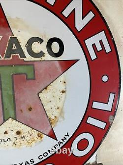 Large Original & Authentic''texaco'' 42 Inch Double Sided Porcelain Sign