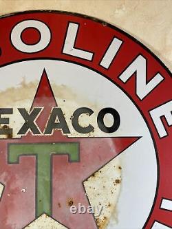 Large Original & Authentic''texaco'' 42 Inch Double Sided Porcelain Sign