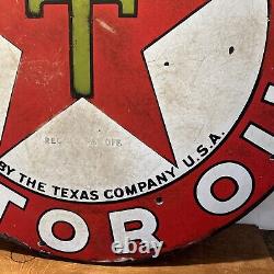 Large Original & Authentic''texaco'' 42 Inch Double Sided Porcelain Sign