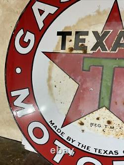 Large Original & Authentic''texaco'' 42 Inch Double Sided Porcelain Sign