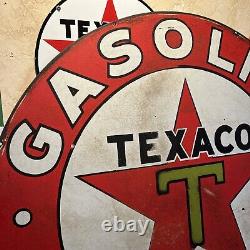 Large Original & Authentic''texaco'' 42 Inch Double Sided Porcelain Sign