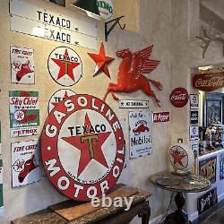 Large Original & Authentic''texaco'' 42 Inch Double Sided Porcelain Sign