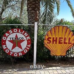 Large Original & Authentic''texaco'' 42 Inch Double Sided Porcelain Sign