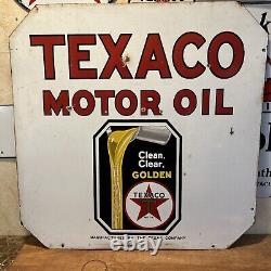 Large Original''texaco Motor Oil'' 30x30 Inch Double Sided Porcelain Curb Sign