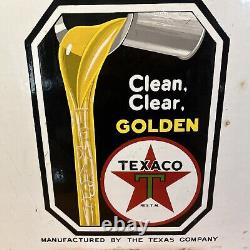 Large Original''texaco Motor Oil'' 30x30 Inch Double Sided Porcelain Curb Sign