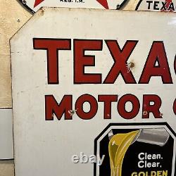 Large Original''texaco Motor Oil'' 30x30 Inch Double Sided Porcelain Curb Sign