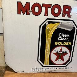 Large Original''texaco Motor Oil'' 30x30 Inch Double Sided Porcelain Curb Sign