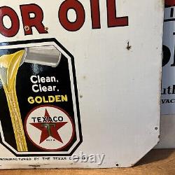 Large Original''texaco Motor Oil'' 30x30 Inch Double Sided Porcelain Curb Sign