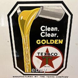 Large Original''texaco Motor Oil'' 30x30 Inch Double Sided Porcelain Curb Sign