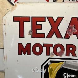 Large Original''texaco Motor Oil'' 30x30 Inch Double Sided Porcelain Curb Sign