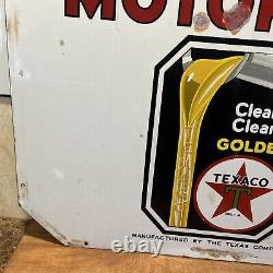 Large Original''texaco Motor Oil'' 30x30 Inch Double Sided Porcelain Curb Sign