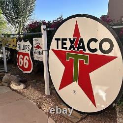 Large Original''texaco Motor Oil'' 30x30 Inch Double Sided Porcelain Curb Sign