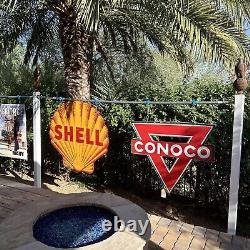 Large Original''texaco Motor Oil'' 30x30 Inch Double Sided Porcelain Curb Sign