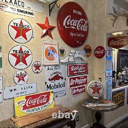 Large Original''texaco Motor Oil'' 30x30 Inch Double Sided Porcelain Curb Sign