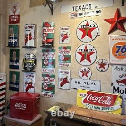 Large Original''texaco Motor Oil'' 30x30 Inch Double Sided Porcelain Curb Sign