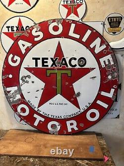 Large Original''texaco Motor Oil'' 42 Inch Double Sided Porcelain Sign