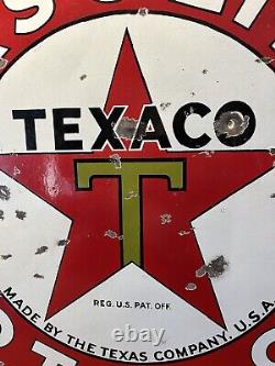 Large Original''texaco Motor Oil'' 42 Inch Double Sided Porcelain Sign