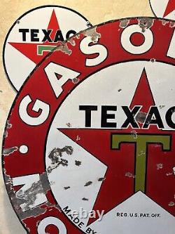 Large Original''texaco Motor Oil'' 42 Inch Double Sided Porcelain Sign