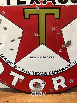 Large Original''texaco Motor Oil'' 42 Inch Double Sided Porcelain Sign