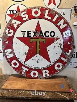 Large Original''texaco Motor Oil'' 42 Inch Double Sided Porcelain Sign