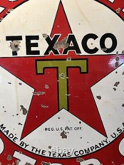 Large Original''texaco Motor Oil'' 42 Inch Double Sided Porcelain Sign