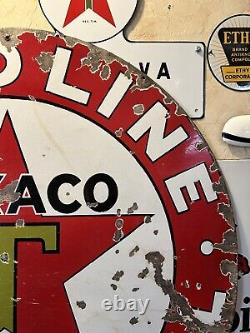 Large Original''texaco Motor Oil'' 42 Inch Double Sided Porcelain Sign