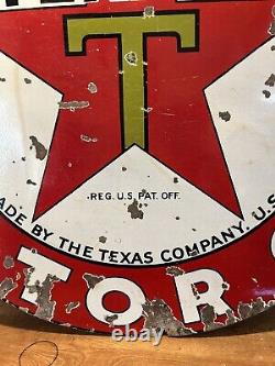 Large Original''texaco Motor Oil'' 42 Inch Double Sided Porcelain Sign