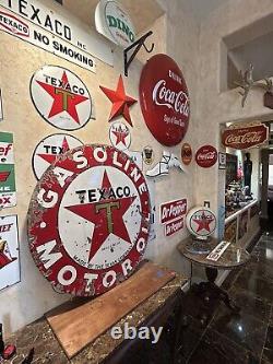 Large Original''texaco Motor Oil'' 42 Inch Double Sided Porcelain Sign