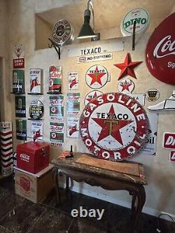 Large Original''texaco Motor Oil'' 42 Inch Double Sided Porcelain Sign