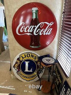 Large Original''texaco Motor Oil'' 42 Inch Double Sided Porcelain Sign