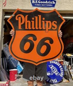 Large Phillip 66 30 porcelain Double Sided Vintage Sign Garage Office Shop