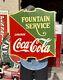 Large Porcelain Coca Cola Fountain Service Sign 25x22.5 Double Sided
