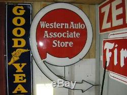 Large Porcelain Double Sided Western Auto No. 9 Sign Great Condition