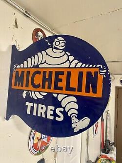Large Porcelain Michelin Tires Enamel Sign 22x19 Double Sided Flange Shop