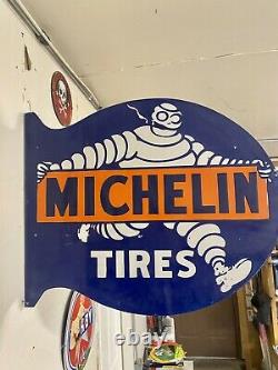 Large Porcelain Michelin Tires Enamel Sign 22x19 Double Sided Flange Shop