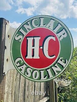 Large Porcelain Sinclair Gas Double Sided Flange Advertising Sign 19x17 In Gift