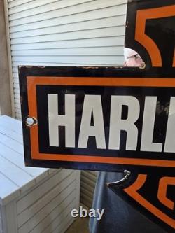 Large Rare Vtg Harley Davidson DOUBLE-SIDED Heavy Porcelain Sign 24X 16