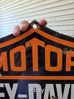 Large Rare Vtg Harley Davidson DOUBLE-SIDED Heavy Porcelain Sign 24X 16
