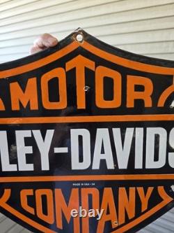 Large Rare Vtg Harley Davidson DOUBLE-SIDED Heavy Porcelain Sign 24X 16