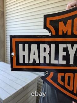 Large Rare Vtg Harley Davidson DOUBLE-SIDED Heavy Porcelain Sign 24X 16