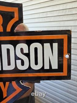 Large Rare Vtg Harley Davidson DOUBLE-SIDED Heavy Porcelain Sign 24X 16